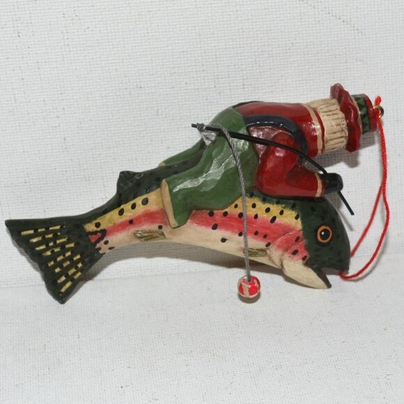 Randy Tate Folkart Ornament Santa On Fish Signed Christmas Display - Picture 2 of 4